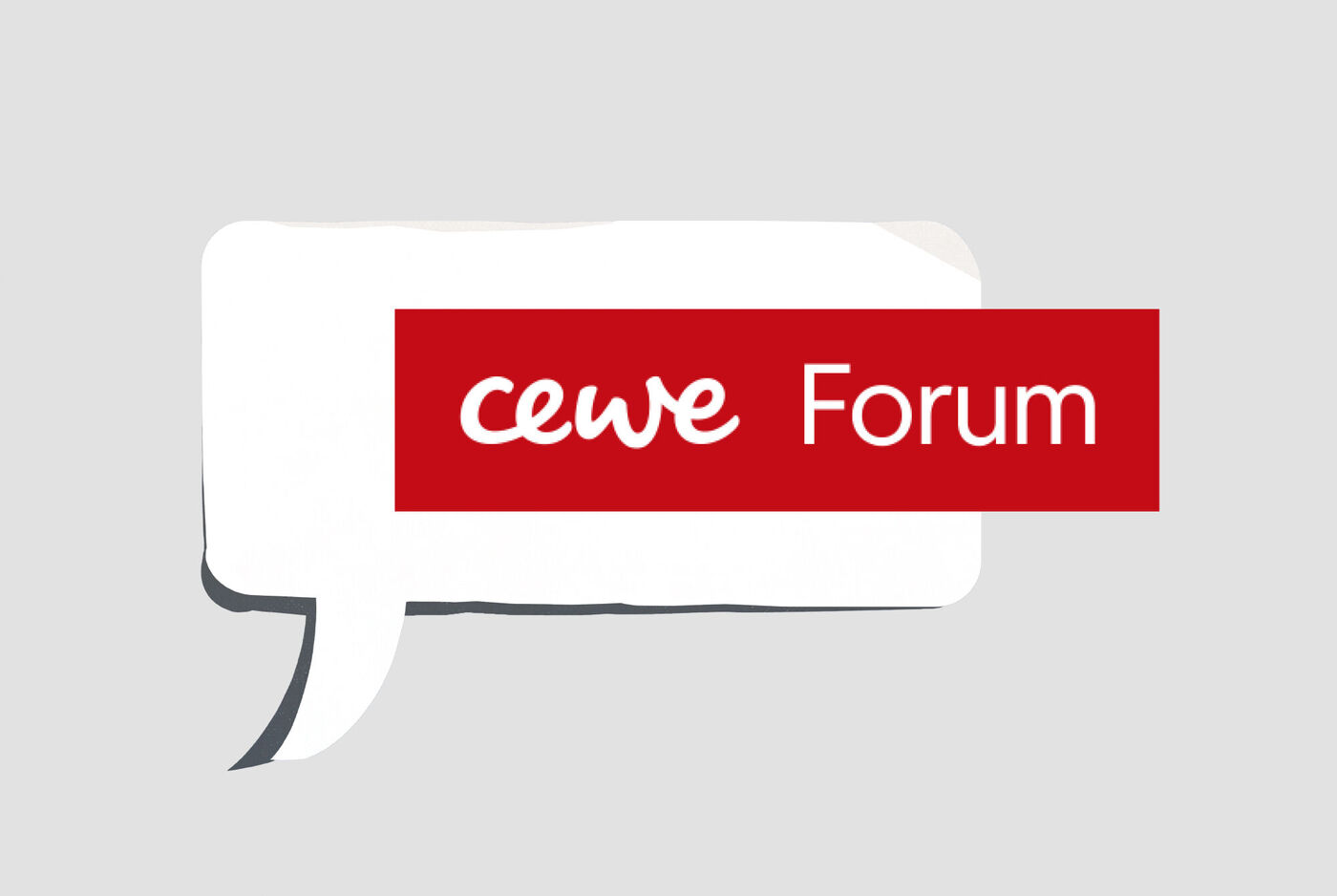 Sprechblase mit dem Text CEWE Forum in weiß auf rotem Hintergrund