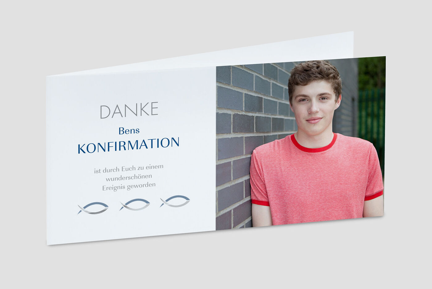 Dankeskarte zur Konfirmation mit dem Namen Bens und einem bunten Hintergrund