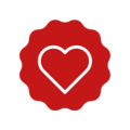 Rotes Herz auf einer runden, gewellten Form; Symbol für Liebe und Wertschätzung