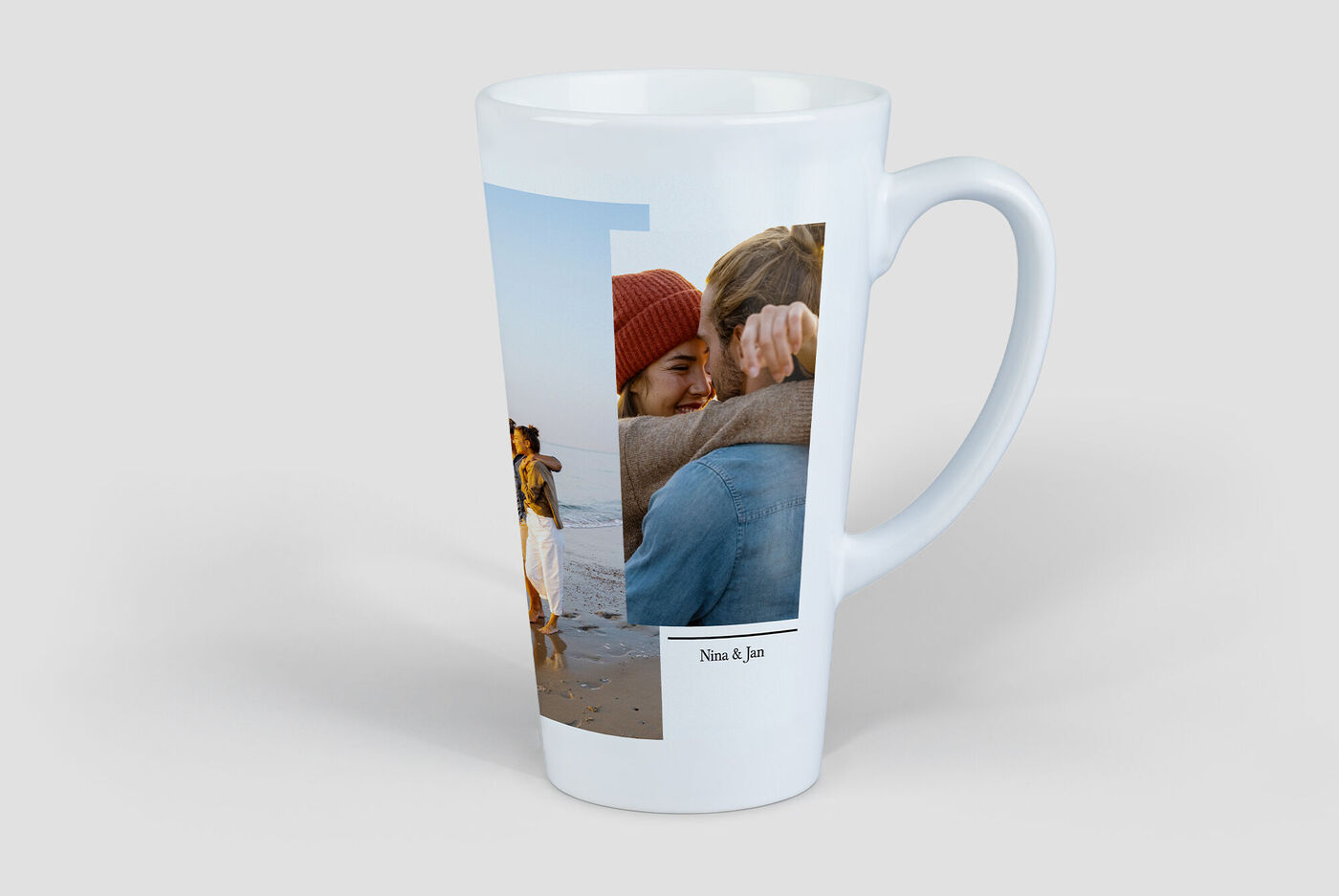 Personen umarmen sich glücklich auf einem Mosaik-Becher