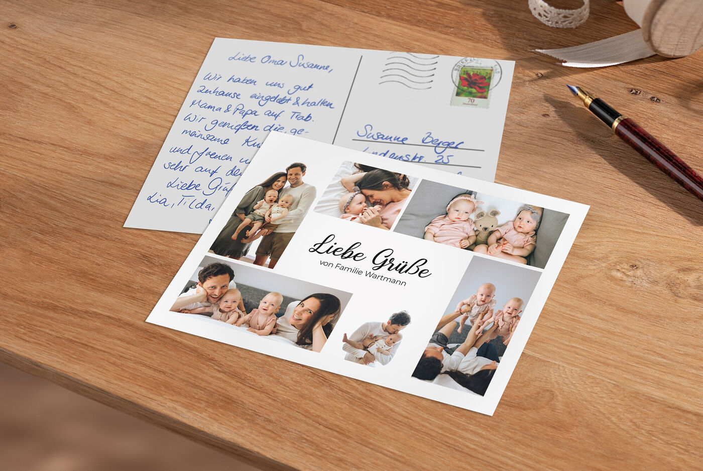 Eine liebevolle Grußkarte mit Familienfotos der Wohlfühlmomente.