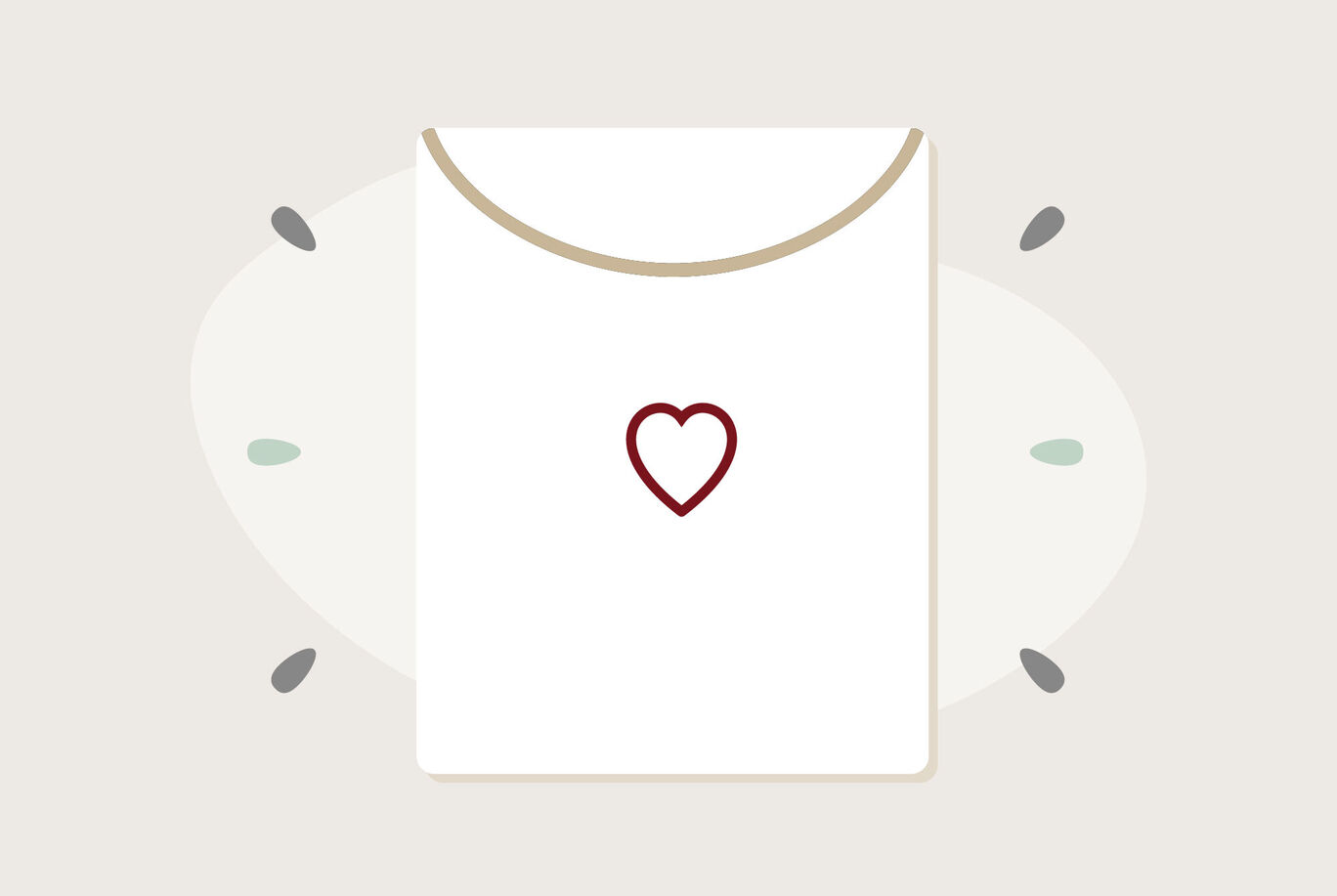 Ein T-Shirt mit einem kleinen roten Herz auf der Vorderseite.