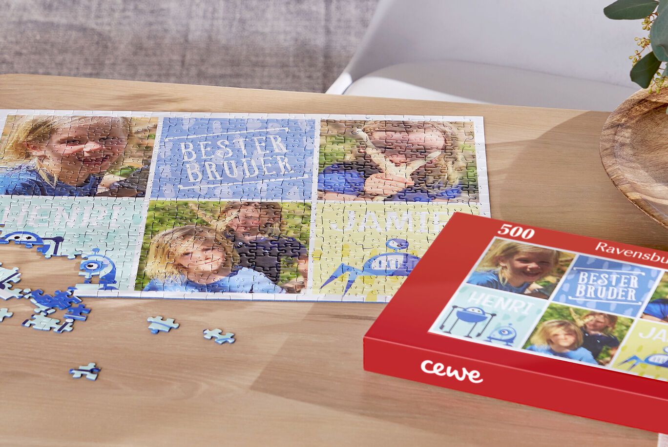 Puzzle mit Bildern von zwei Kindern und der Beschriftung "Bester Bruder"
